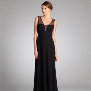 BCBG Black tan Ariel Dress - size 6 maxi lace cocktail classic elegant mesh